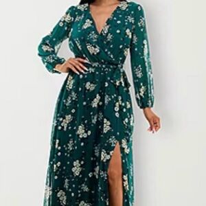 Floral Green belted Maxi Dress